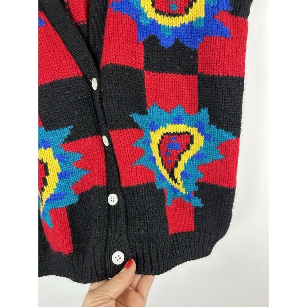 Vintage Wool Sweater‎ Vest 3D Knit Paisley Checker Patchwork Size Medium Men's - Picture 3 of 7